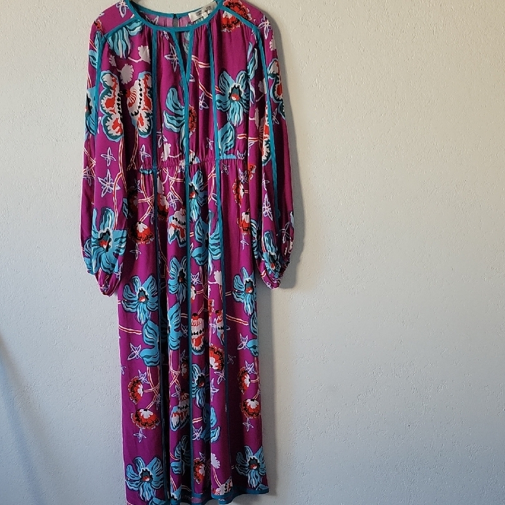 Diane Von Furstenberg Purple Floral Long Sleeve Dress Size S - Picture 6 of 16